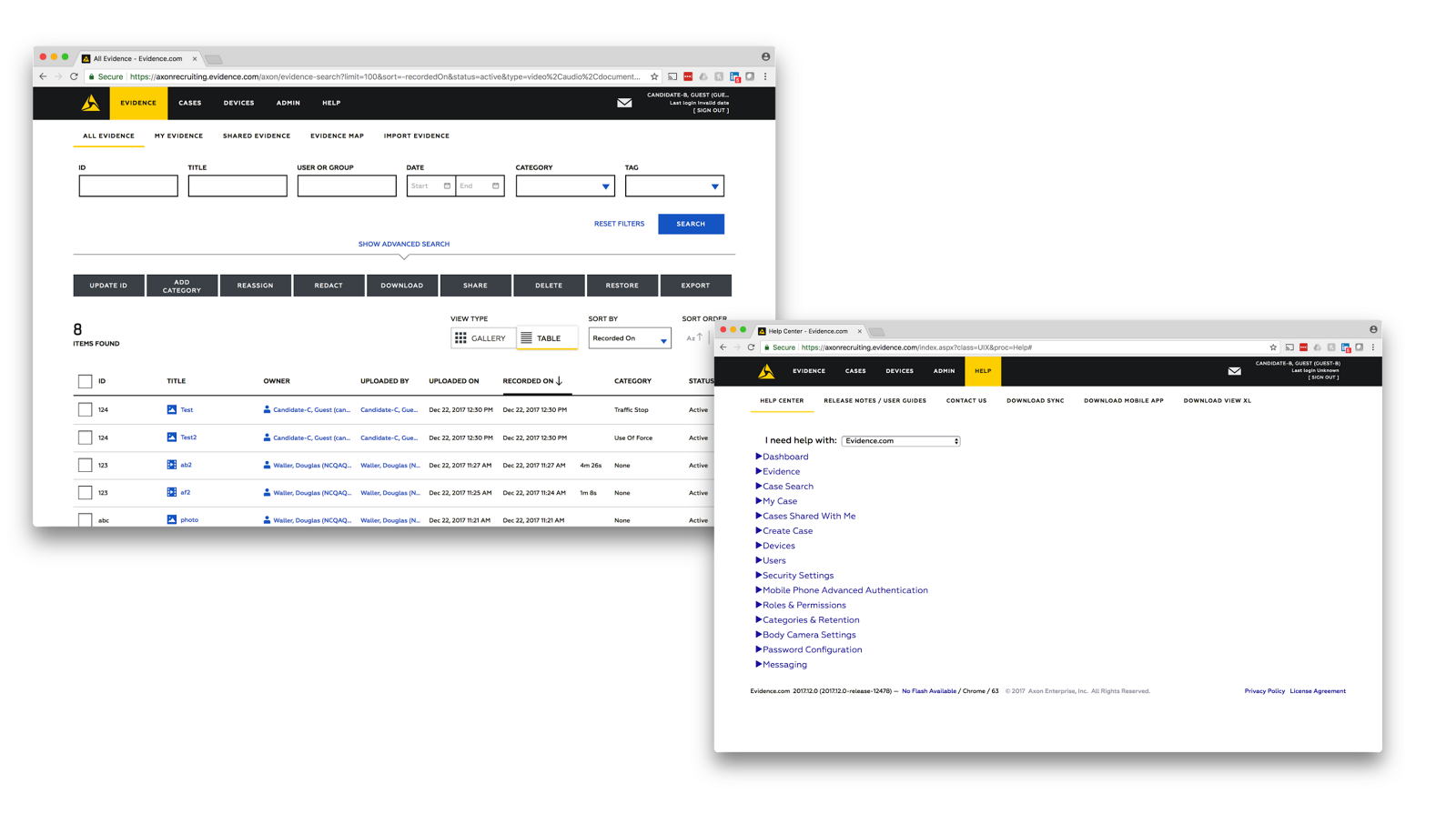 Evidence.com Before Redesign