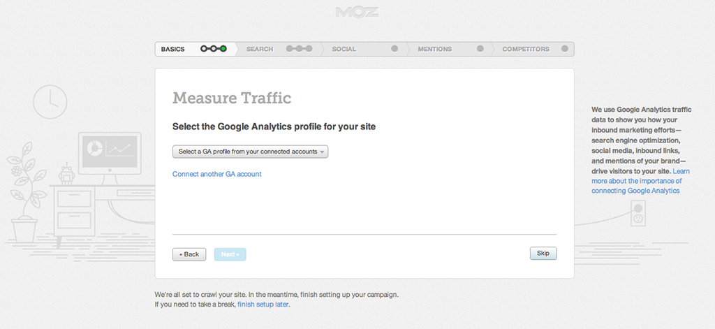 Moz Analytics Setup Wizard